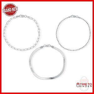 Sterling Silver Stackable Bracelet Set - 3 Piece Dainty Chains